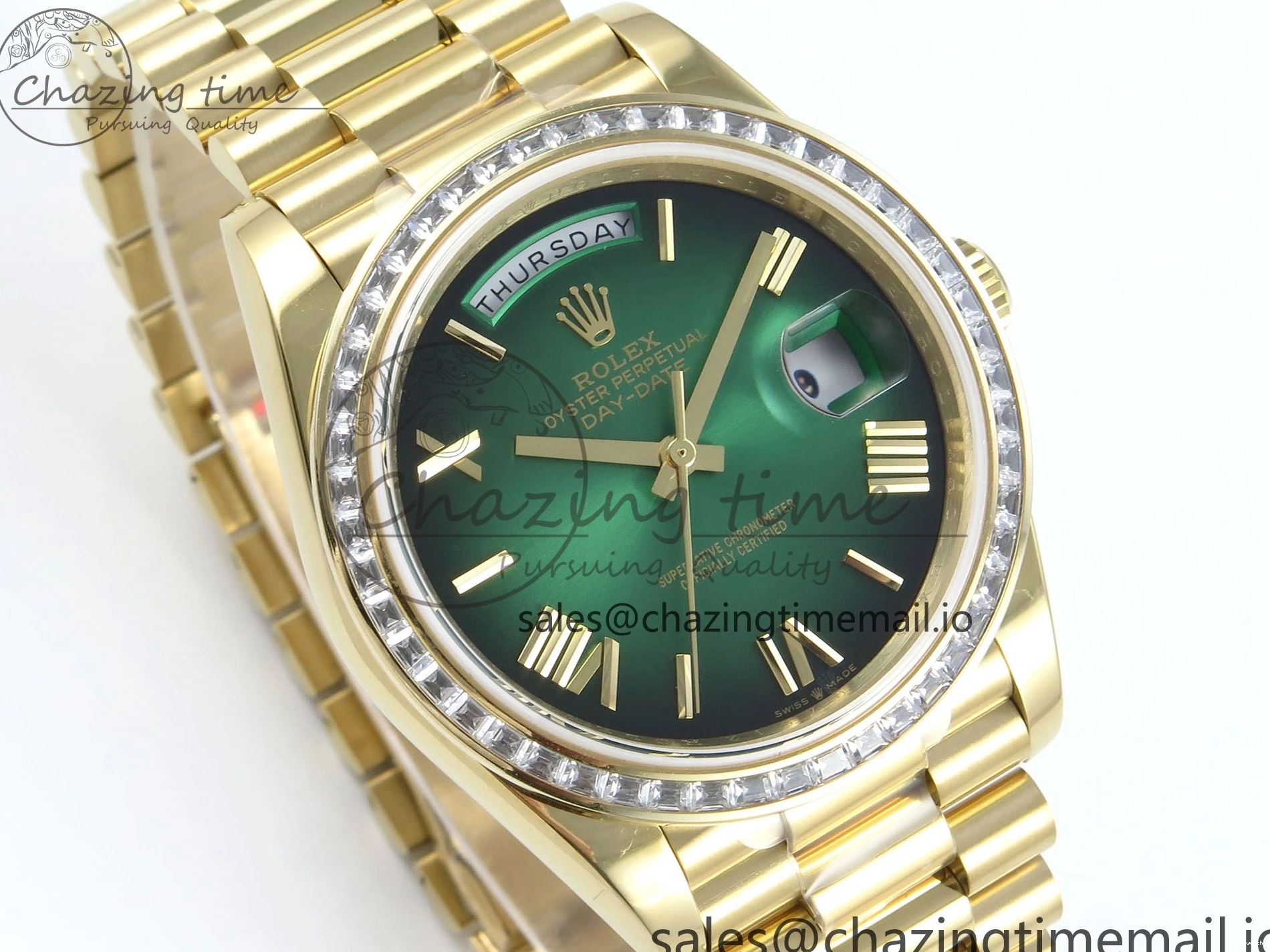 Bracelet Black 40 QF Diamonds Weight) Best YG on DayDate A2836 Dial V5 (Gain Bezel President Green Edition 1:1 0429